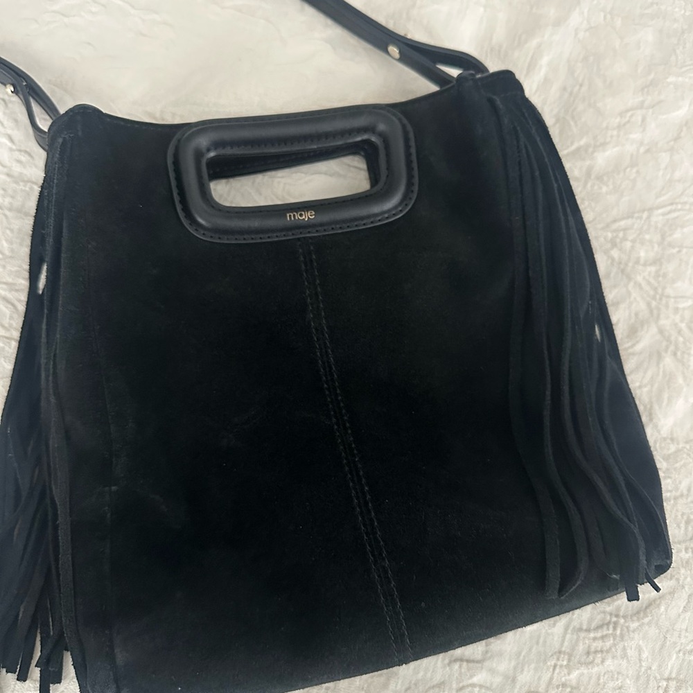 Maje Black Fringe Shoulder Bag
